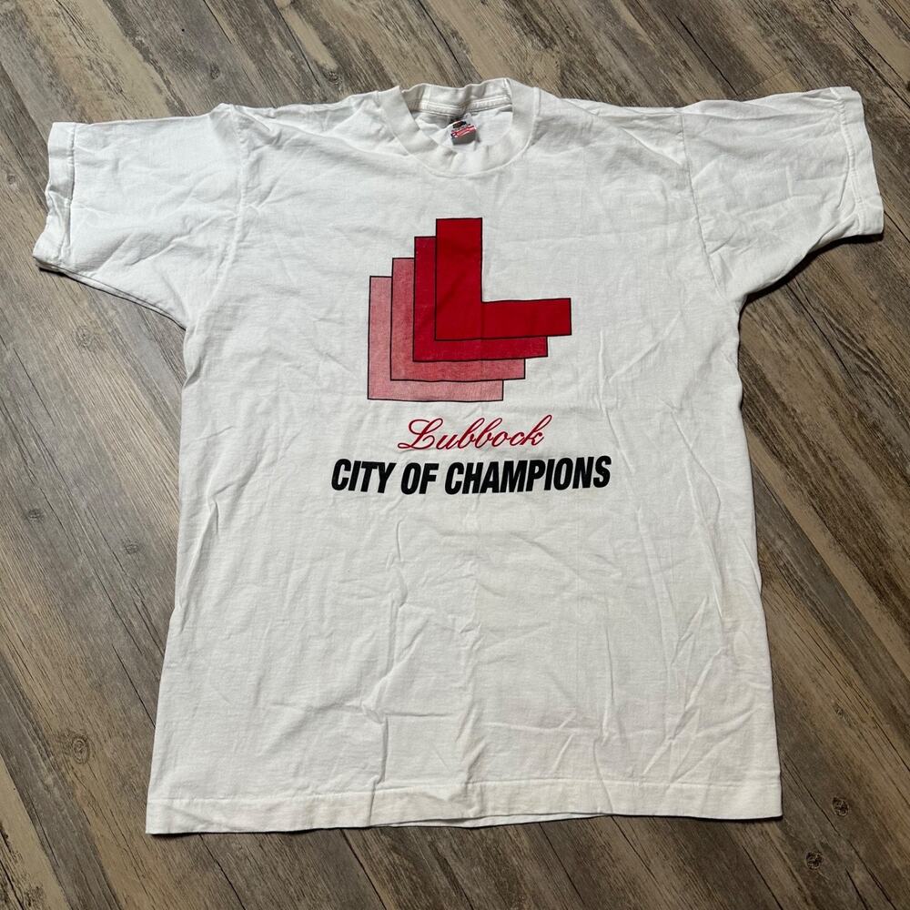 Vintage Lubbock City of Champions Shirt XL Single Stitch Chamber of Commerce TX